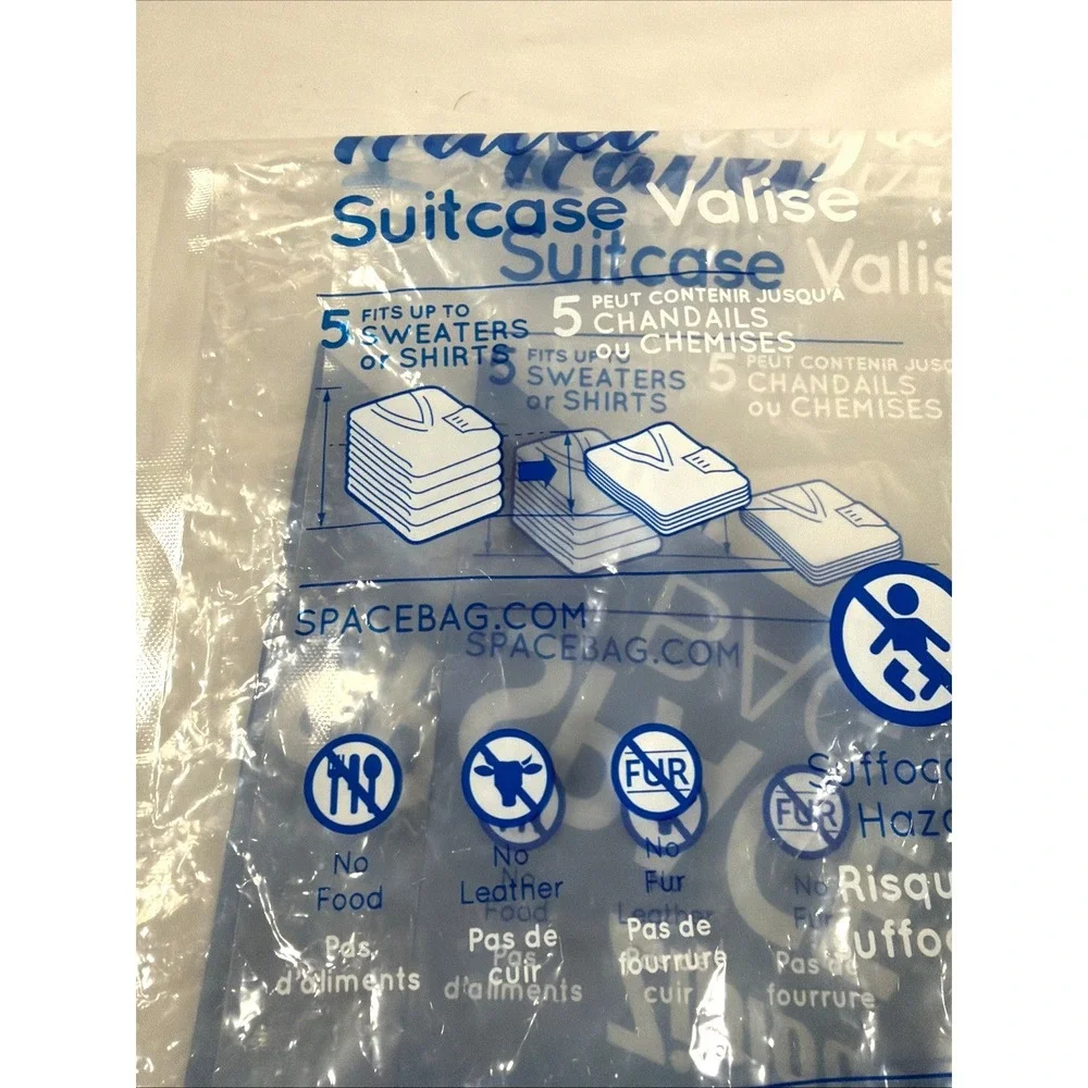 Ziploc Space Bags Travel Vacuum Storage 5 Pc Set Carry On & Suitcase Sizes